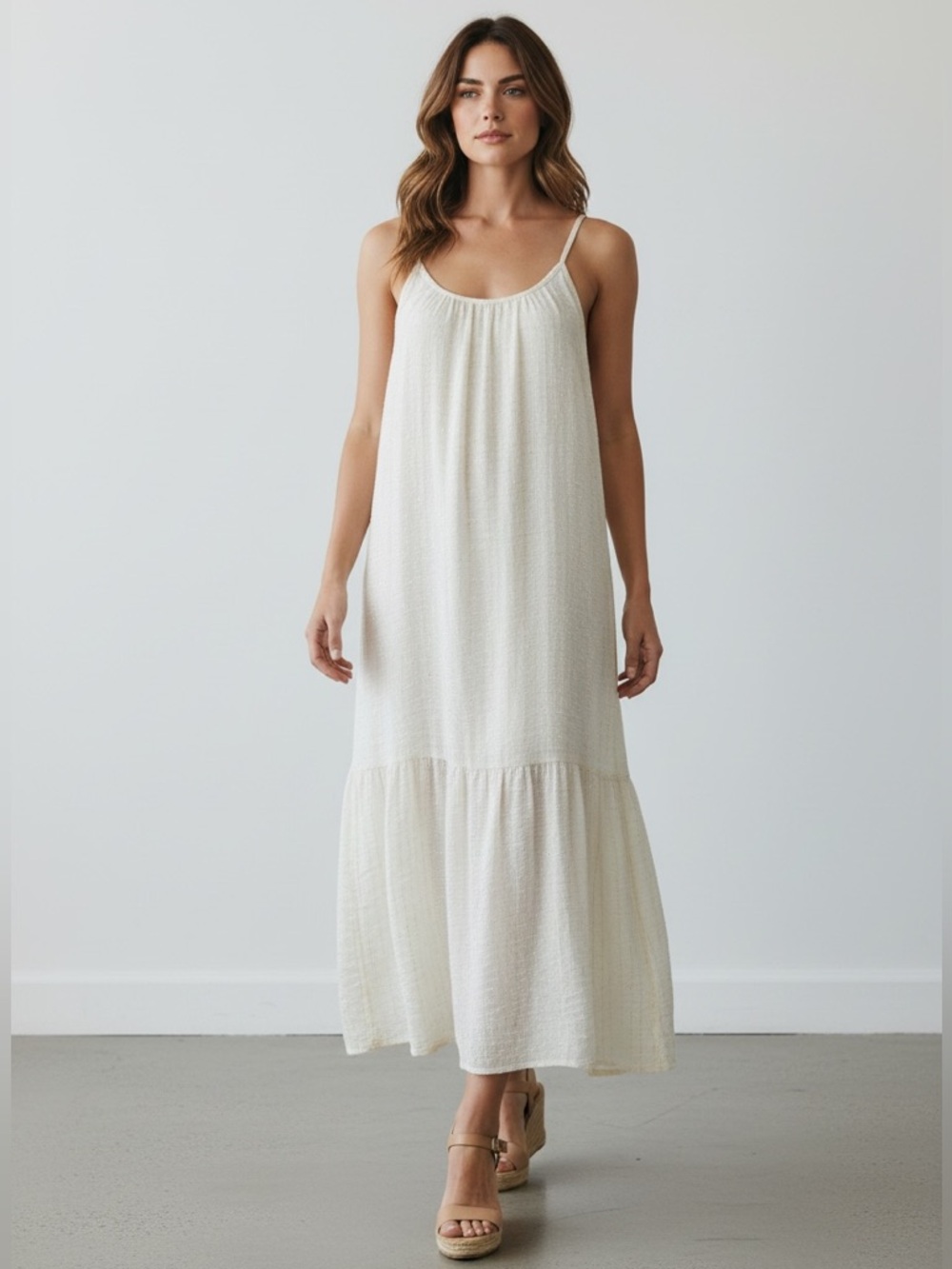 NWT A New Day Ivory Gold Thread Maxi Dress Sleeveless Boho Size M